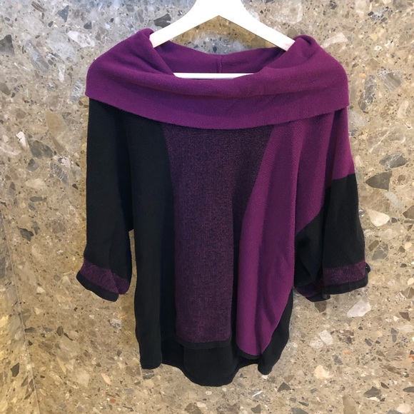 Purple and Black Cowl Neck Color Block Sweater - Picture 2 of 8